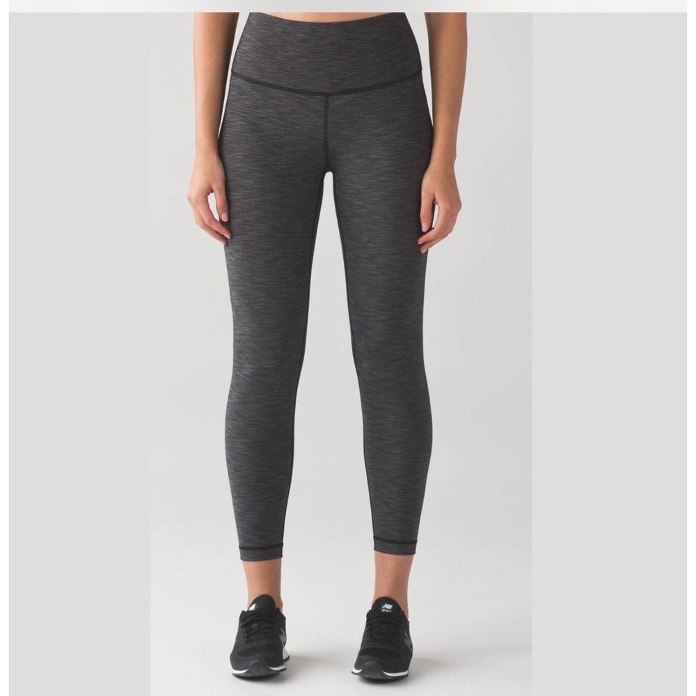 Lululemon Wunder Under High Rise 25" Leggings Space Dye Black Grey Womens Size 6